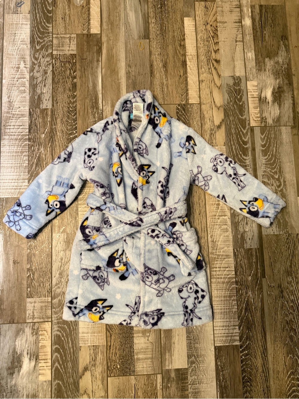 Kids Plush Robe Bluey Print - Light Blue
